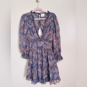 Hello Molly Blue and Pink Floral Long Sleeve Dress size large‎